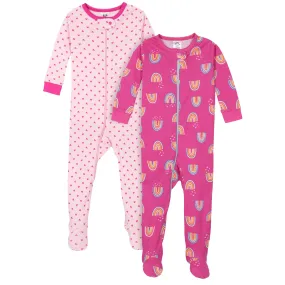 2-Pack Baby & Toddler Girls Rainbows Snug Fit Footed Cotton Pajamas